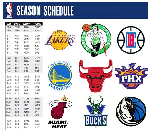 basketball schedule for the nba